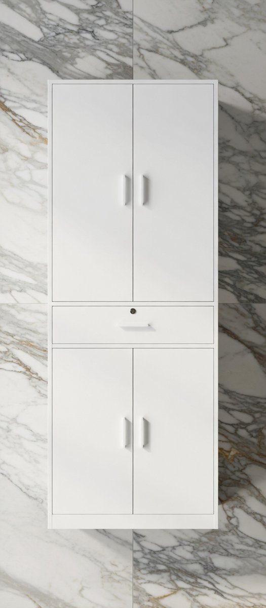 Oslo Multi Opbergkast met Deuren en Lade – Smalle Hoge Kast 60x34x180 cm – Archiefkast, Kledingkast en Keukenkast – Wit - House&Garden