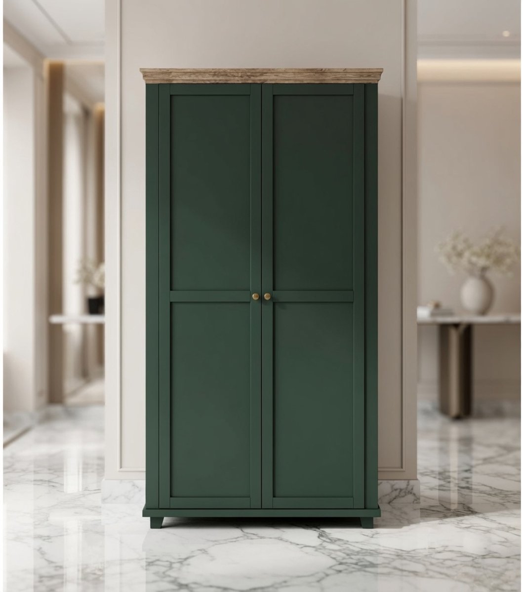 Elegante 2-Deurs Kledingkast Groen met Lefkas Eiken Nb. – Landelijke Slaapkamerkast met Soft Close, Robuuste ABS-Randen en FSC-gecertificeerd – B/H/D: 62 x 216 x 108 cm - House&Garden