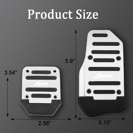 Antislip Pedaal Covers - Sport Pedaal Sets - Handmatige Versnellingsbak - Aluminium Rubber Grip - 3 Delige Set - Zilver van Merkloos — afbeelding 4