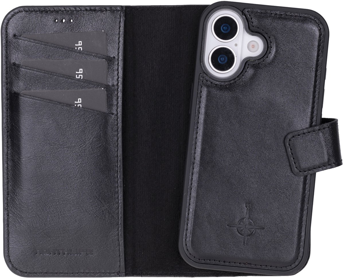NorthLife Geschikt voor iPhone 17 - Leren Afneembare 2-in-1 bookcase telefoonhoes - Zwart