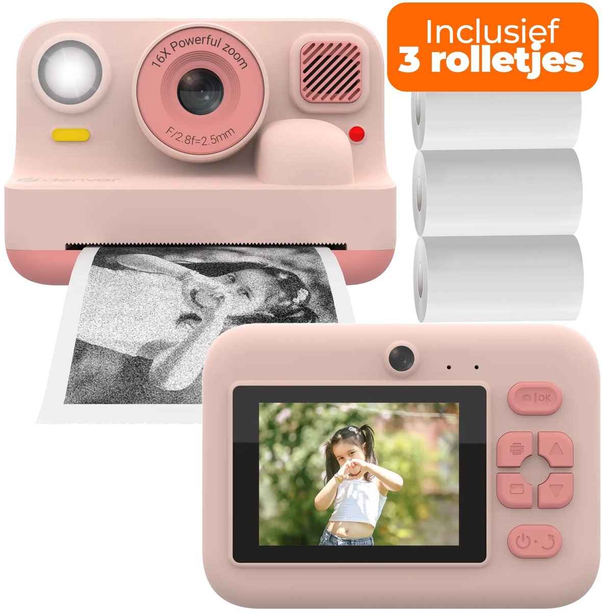 Denver Kindercamera Full HD met Printer - Selfie Camera - 48MP - Digitale Camera Kinderen - Bluetooth printer - Foto & Video - KPC1374BTRO - Roze – foto 7
