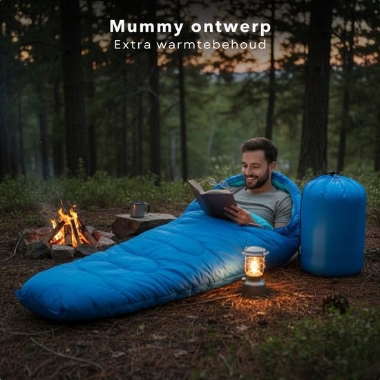 Cheqo® Mummy Slaapzak - Slaapzak Volwassenen - Blauwe Slaapzak - Slaapzak Kamperen - Zomerslaapzak - Slaapzak Zomer - Slaapzak Met Capuchon - Slaapzak Hiken - Slaapzak Backpacken - Slaapzak Festival - Outdoor Slaapzak van Cheqo — afbeelding 3