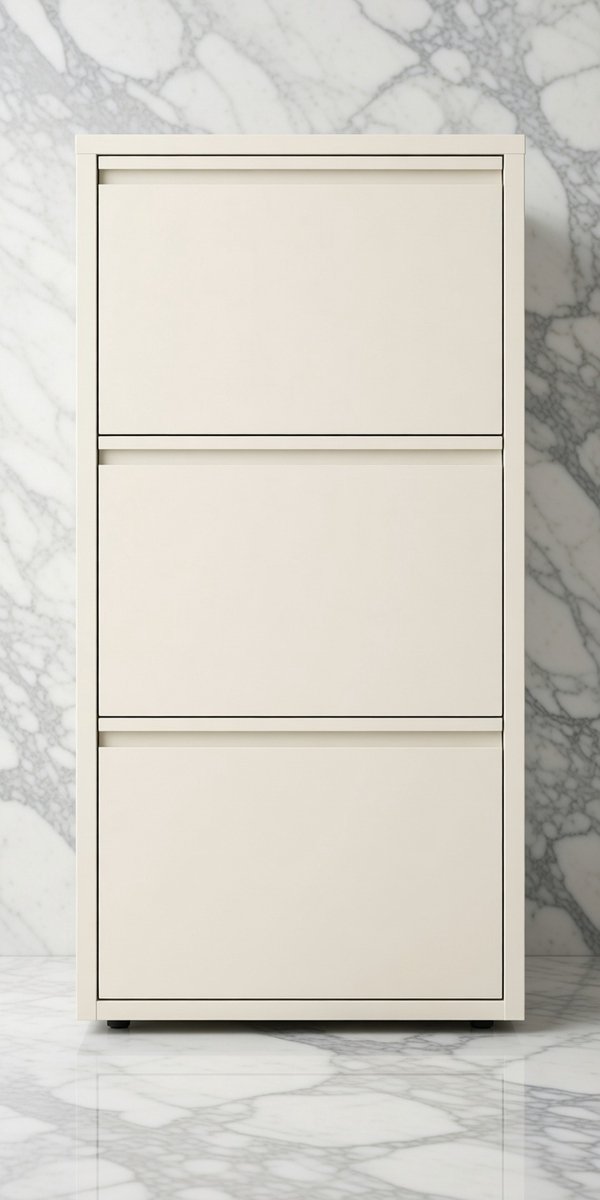 Slimline Schoenenkast Caruso – Crème Metaal, 3 Kleppen, Schoenenrek voor 6 Paar – Smal & Hoog, Ruimtebesparend, Ideaal voor Entree, Gang en Slaapkamer – Opgeruimd en Stijlvol - House&Garden