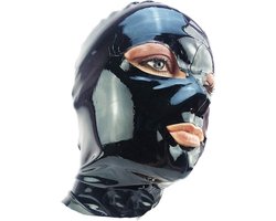 BNDGx® -100% Latex Masker ogen mond open - Anoniem Erotiek - Extreme BDSMsm fetish Rollenspel kleding Zwart nek ring