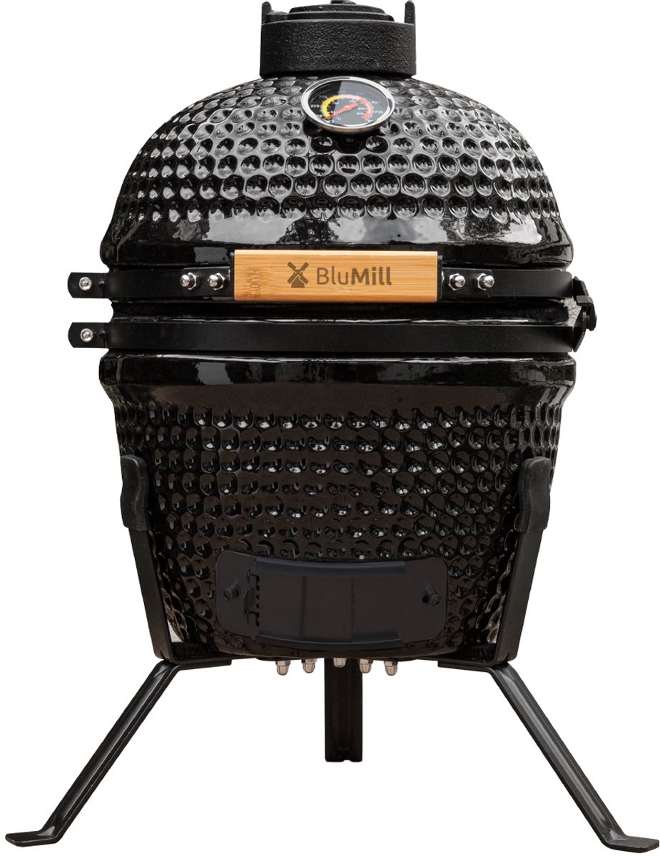 BluMill Kamado BBQ Egg - Kamado 13 Inch - Houtskoolbarbecues - Zwart - Ø 26cm - Houtskoolbarbecue Met Thermometer