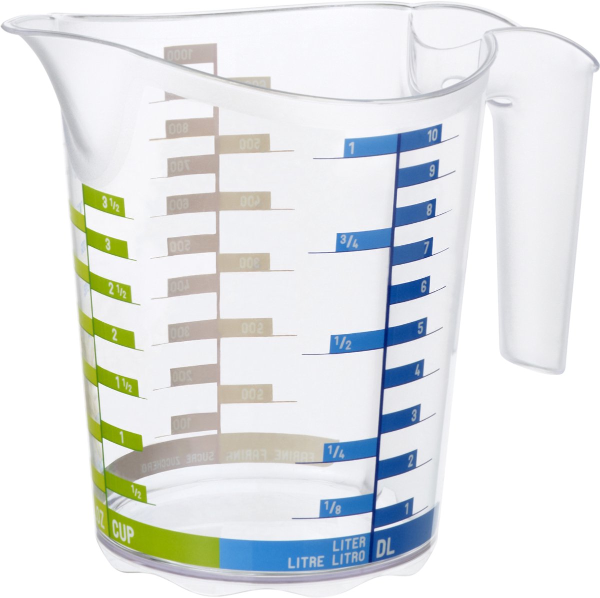 Rotho Domino maatbeker - 1 liter - Transparant met uitgebreide maataanduiding