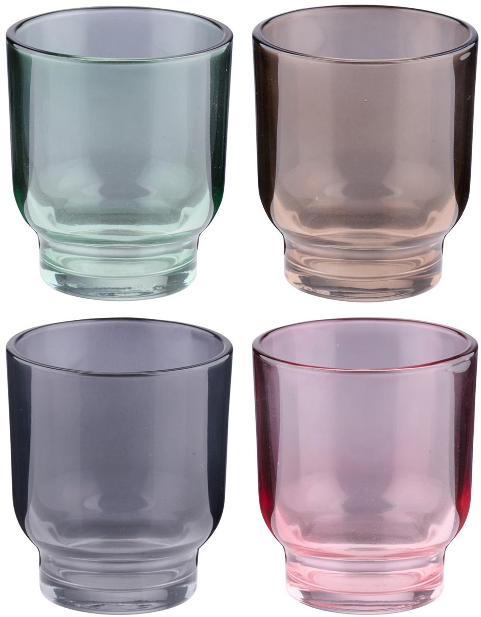 Arti Casa Theelichthouders Set van 4 - Glazen Waxinelichthouder Multikleur - Theelichthouder voor Tafel en Woonkamer - Ø7,3 x 8,5 cm