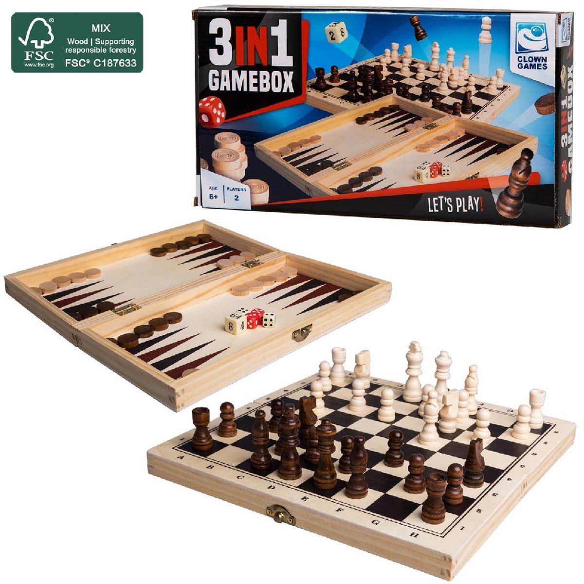 Clown Games - 3-In-1 Spellendoos - Hout — cadeau in Spellen & Speelgoed - foto 5