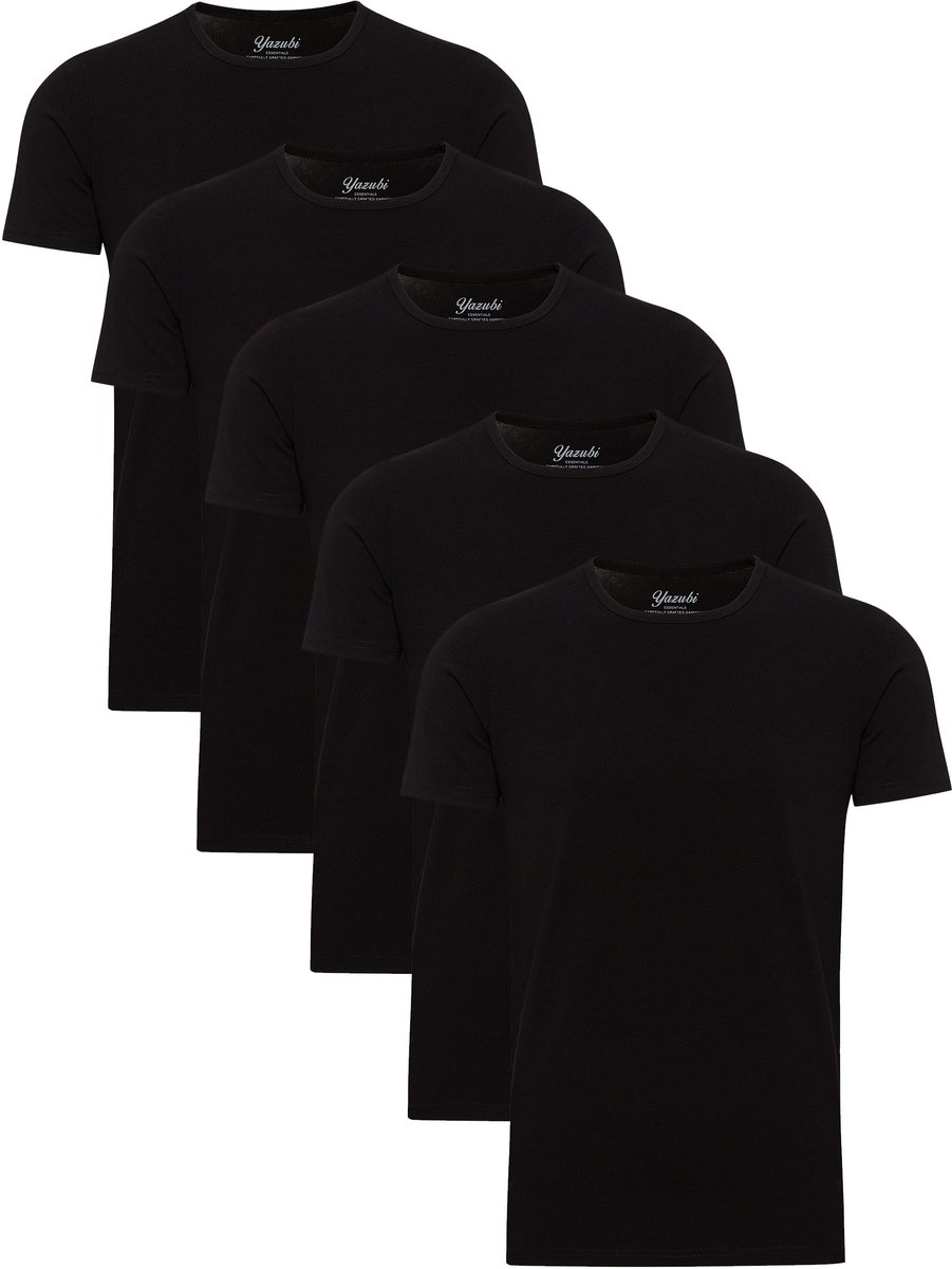 Yazubi Heren T-shirt Mythic – Slim Fit – Katoen Stretch – Zwart – Ronde hals – 5-pack