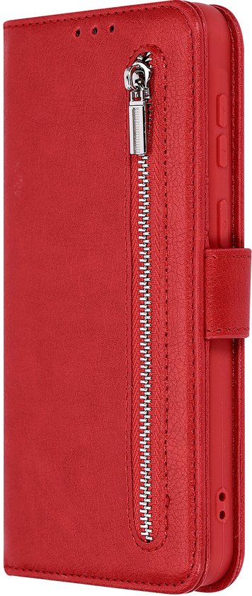 Casemania Étui pour Samsung Galaxy S24 Ultra - Rouge - Étui portefeuille de Luxe en simili cuir avec fermeture éclair