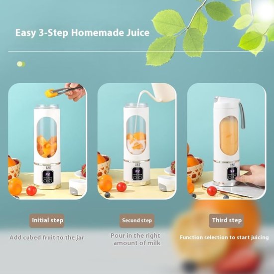 Oplaadbare Mini Blender - Draagbare Mixer - Verse Sappen Maken - 18000 RPM Roestvrij Staal van Merkloos — afbeelding 4