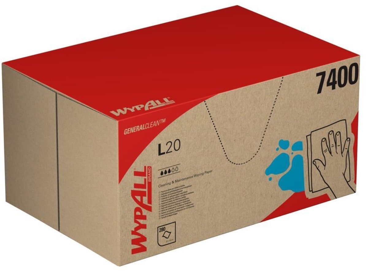 Reinigingsdoek WYPALL® L20 7400 L.ca.420 mmxB.ca.330mm blauw 2-la...