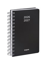 Agenda Brepols 2026-2027 - POLYPROP - Agenda scolaire - 1 jour par page - Wire-O - Aperçu journalier - Noir - 11.5 x 16.9 cm