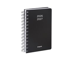 Brepols agenda 2026-2027 - POLYPROP - Schoolagenda - 1 dag per pagina - Wire-O - Dagoverzicht - Zwart - 11.5 x 16.9 cm