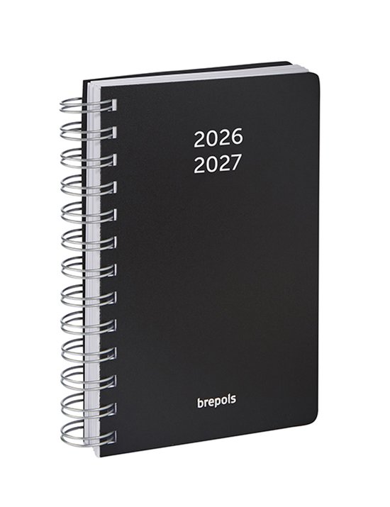 Brepols agenda 2026-2027 - POLYPROP - Schoolagenda - 1 dag per pagina - Wire-O - Dagoverzicht - Zwart - 11.5 x 16.9 cm