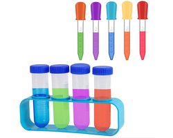 Pipet voor kinderen - 5 stuks - met druppelpipetten en reageerbuisstandaard - Siliconen Pipetten voor Kinderen - Vloeistof druppelaars - plastic pipetten voor kinderen - voor kinderen snoepvormen, Jello-vormen, knutselprojecten - 5 ml - kleur