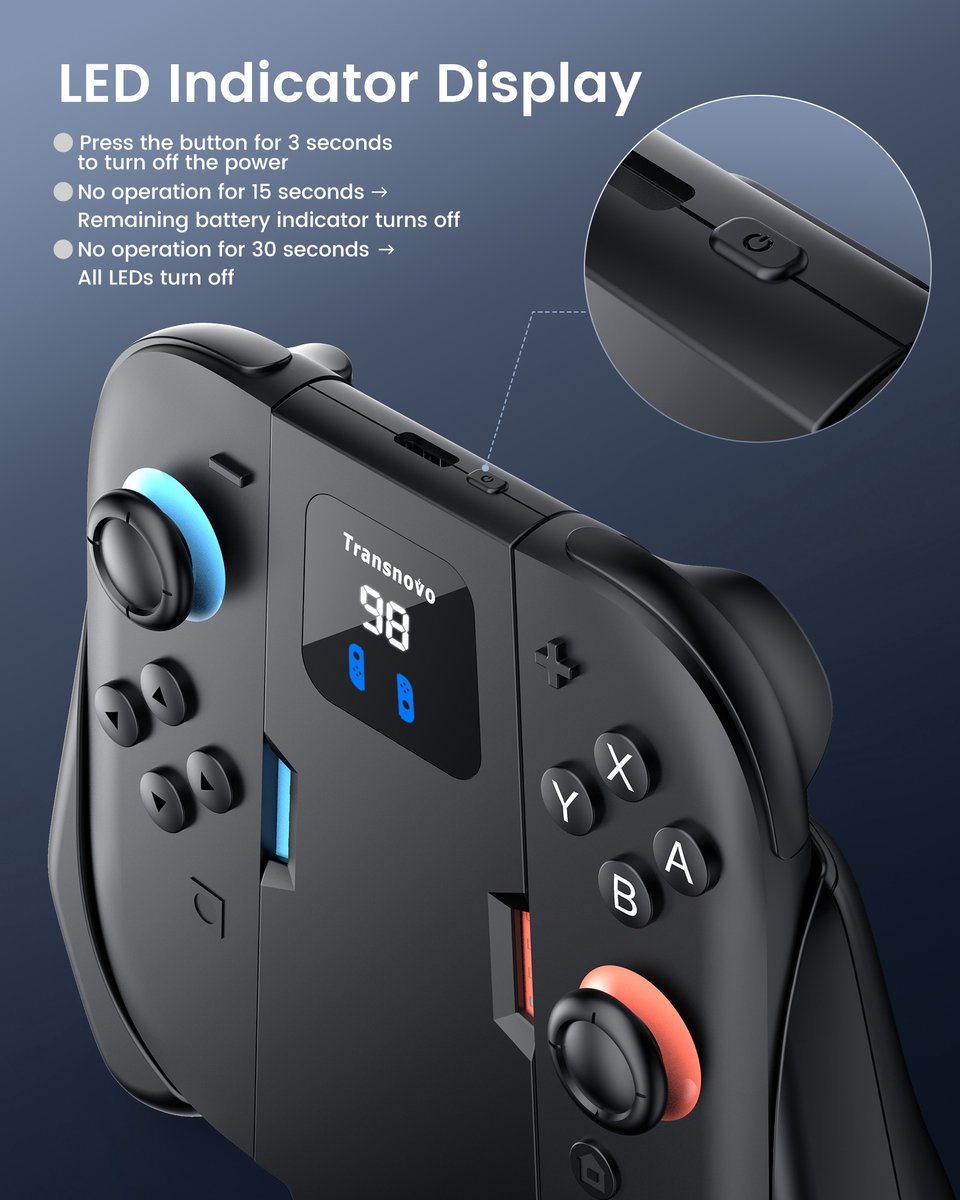 Transnovo Charging Grip Pro Joycon 1400mAh powerbank met magnetisch link geschikt voor Nintendo Switch 2 controller | Switch-controllers Joy con oplader incl. display | USB C kabel charger | Console accessoires – foto 6
