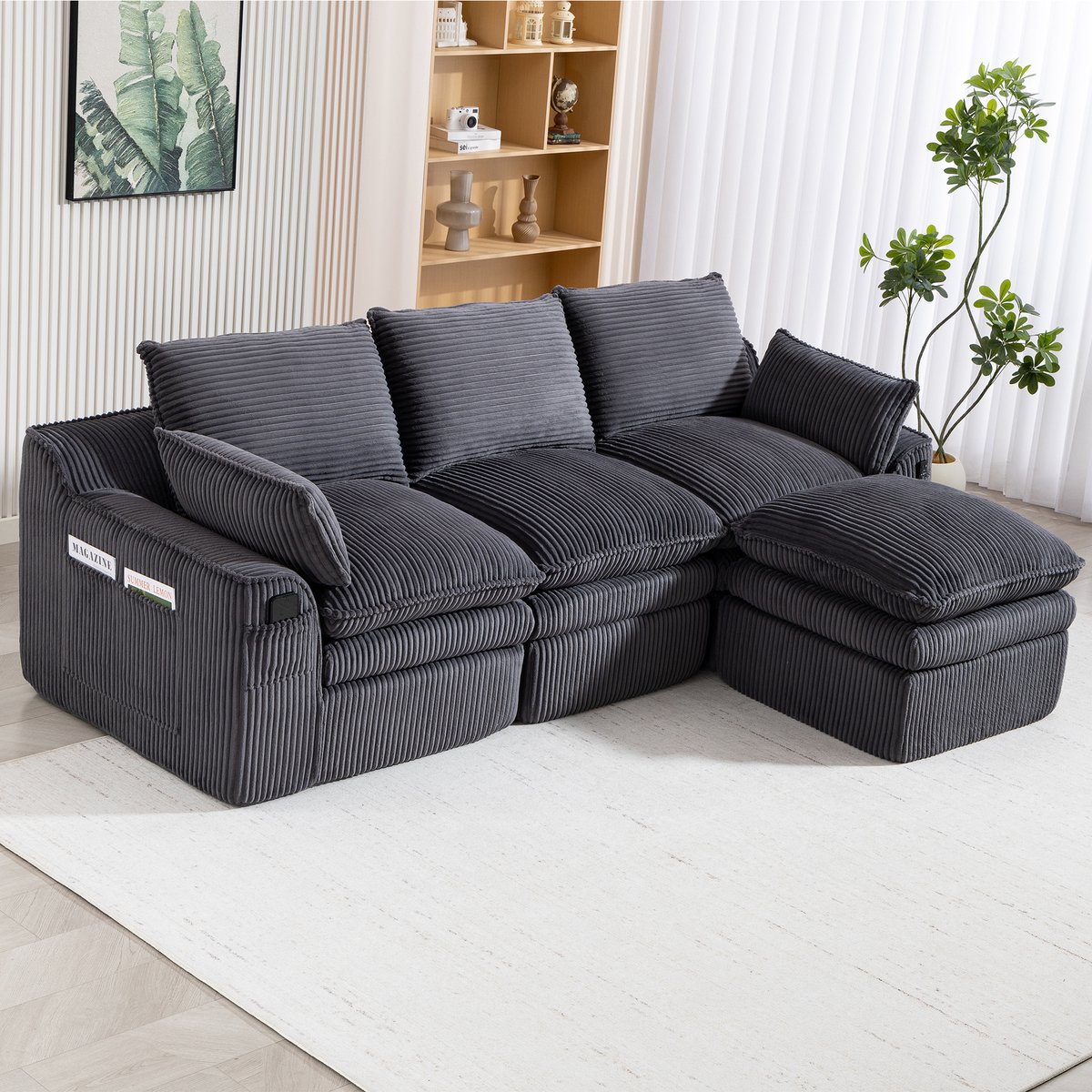 STILVORA Hoekbank 263 x 167 cm - Modulair Met Hocker En Zijvakken - Voor Woonkamer En Kant