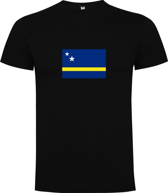Zwart T-Shirt met Wereldse vlag, land Curacao Full Color Maat XL