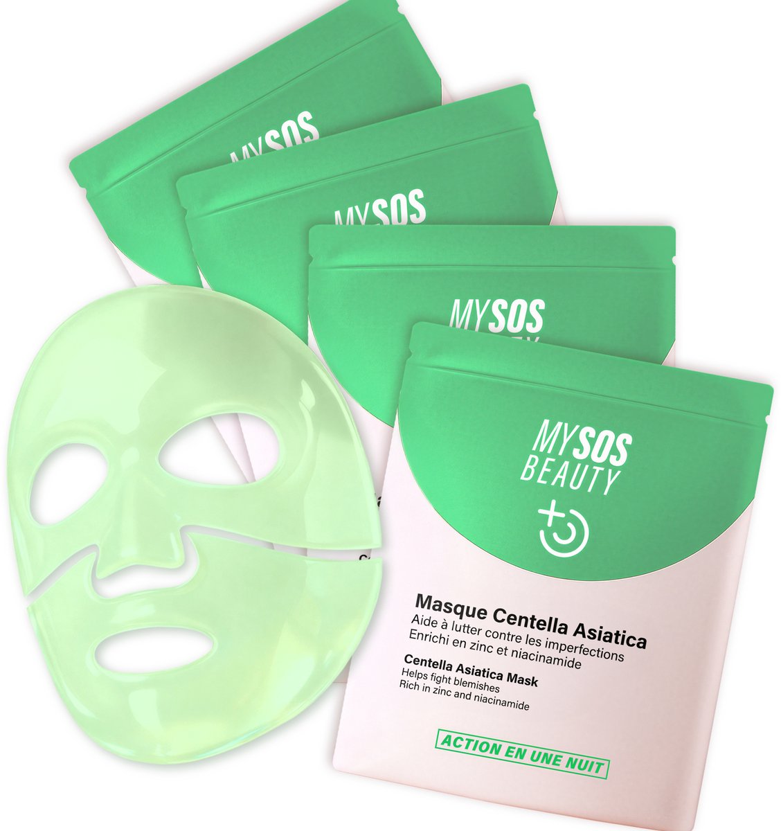 Set van 4 Anti-Onzuiverheden Collageenmaskers My SOS Beauty – 4 x 40 g Gezichtsmaskers met Centella Asiatica, Niacinamide & Zink – Tegen acne, kalmerend & zuiverend