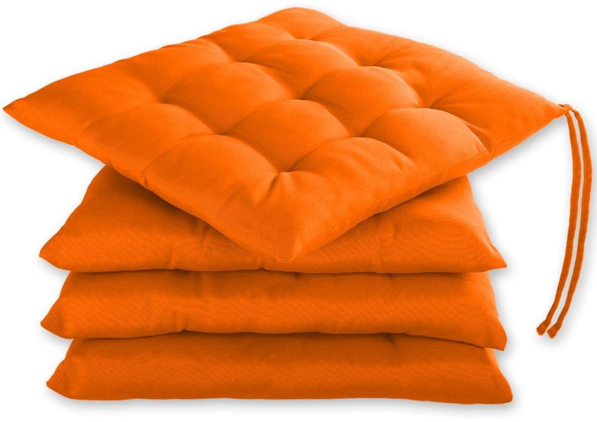 Imperatoris Zitkussen - Stoelkussen - Tuinstoelkussens - Eetkamer Kussen - Stoelkussens Eetkamer - Geschikt voor Binnen en Buitengebruik - Seat Cushion - 40 x 40 x 3 cm - Set van 4 - Oranje - van Imperatoris