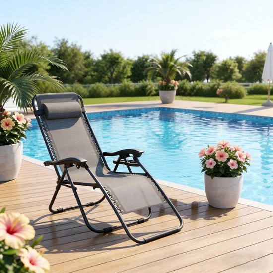 Opvouwbare Zonligstoel - Met Kussen - Verstelbare Rugleuning - Zijzak - Ergonomisch - Tuinligstoel - Metalen Frame - Oxford Stof - Draagbaar - Ligstoel - Voor Camping, Strand En Kantoor - Zwart - NAIZY — afbeelding 3