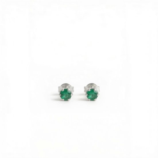 Clips d'oreilles de Naissance Mai Emeraude Argent