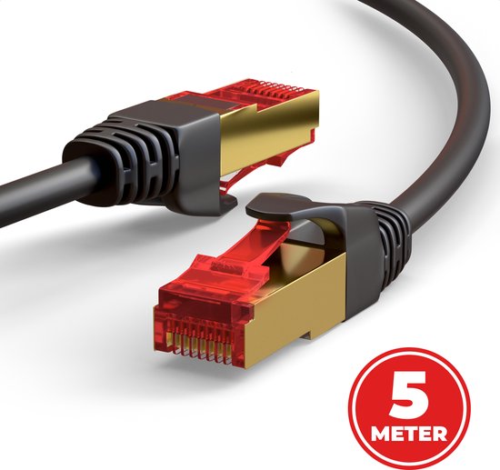 Câble Ethernet ProFPS Cat 8 – 5 mètres – 40 Gbit/s et 2 000 MHz – S/FTP – RJ45 – 100 % Koper – Zwart – Câble réseau long pour Gaming, routeurs et serveurs