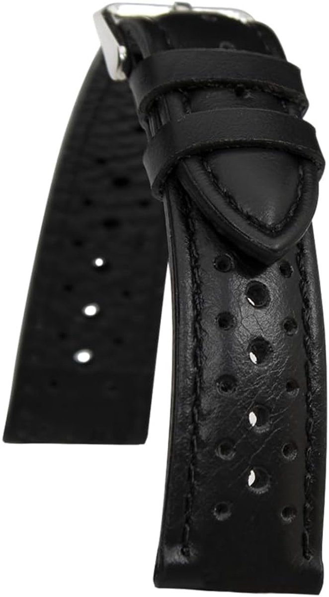 Leren Horlogeband - Vintage Sportband - Dagelijks Gebruik - Geperforeerd Ontwerp - 18-22 mm - Zwart