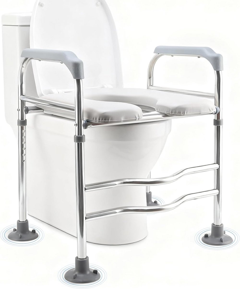 Toiletbril Verhoger - Verhoogde Toiletbril - Veilig Zelfstandig Zitten - Verstelbare Armleuningen - Verstelbaar 48-58cm - Zilver