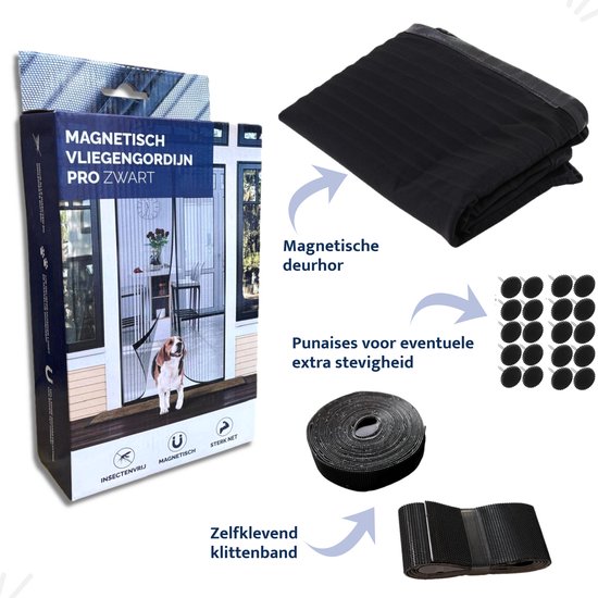 HSXL Vliegengordijn voor Deur PRO - 100 x 210 cm - Zwart - Magnetische Hordeur - Zelfsluitend - Zonder Boren - 2 Lamellen - Deurhor tegen Insecten van Merkloos — afbeelding 2