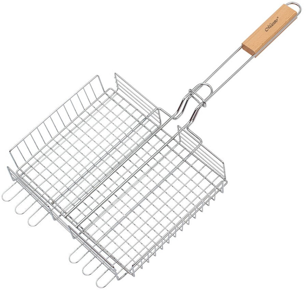 Maestro MR-1004 Grillrooster met houten handvat afsluitbaar (staal, 25x30cm)