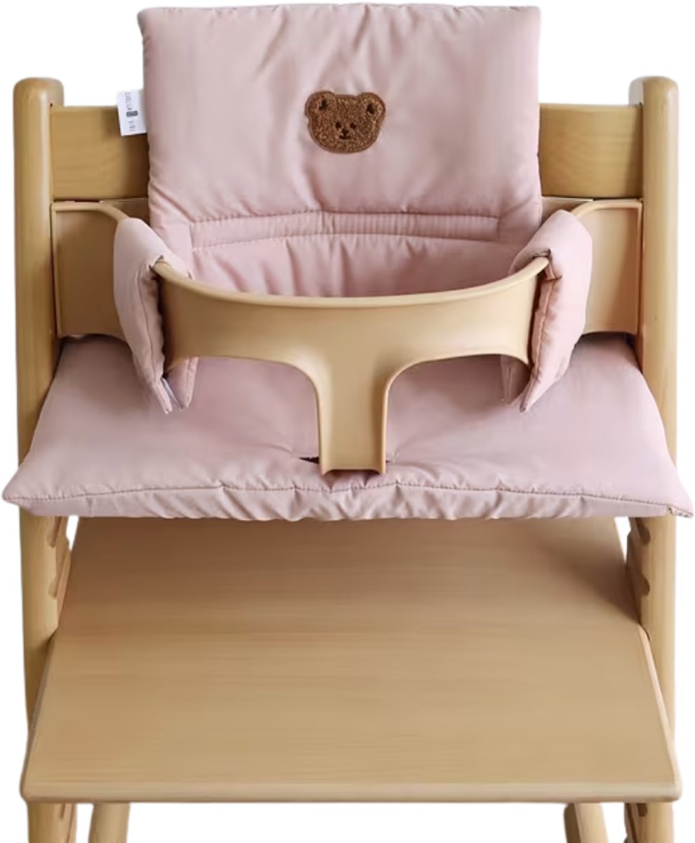 HHHK - Stokke Tripp Trapp Kussenset - Zitkussen en Rugkussen - Roze met Beertje - Stoelverkleiner - Babyset Kussen