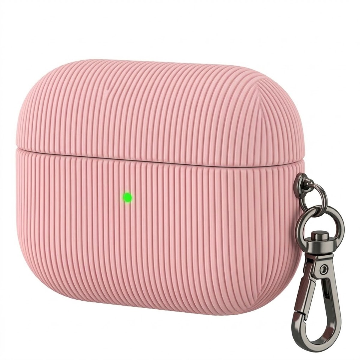 Luxe geribd hoesje voor oordopjes – Vertical Stripe design met sleutelhaak, geschikt voor AirPods Pro 3 (Roze)