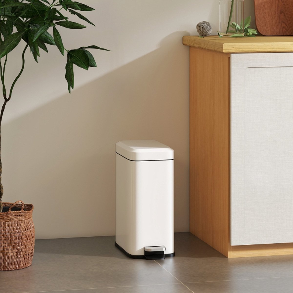 MODFU - Pedaalemmer - Rechthoekig Met Binnenemmer - Compact - Badkamer - Metaal - Wit - 5 L