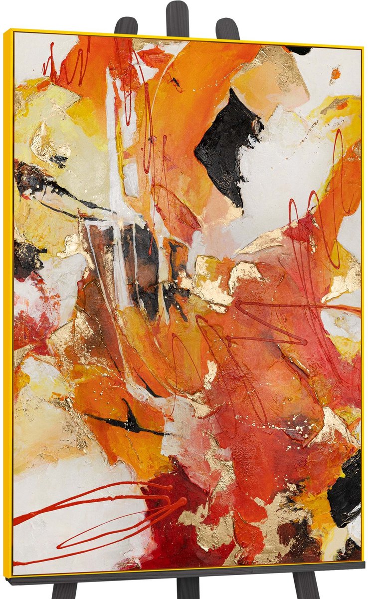 Canvas schilderij landschapsformaat handgeschilderd oranje explosie abstract warm – YS-Art Gallery – Energieke wanddecoratie voor woonkamer – Modern schilderij voor hal en kantoor