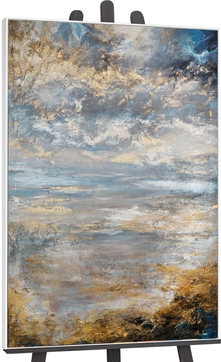 YS Canvas schilderij groot handgeschilderd stille dageraad abstract meditatief – YS-Art Gallery – Rustgevende wanddecoratie voor woonkamer – Modern schilderij voor slaapkamer White