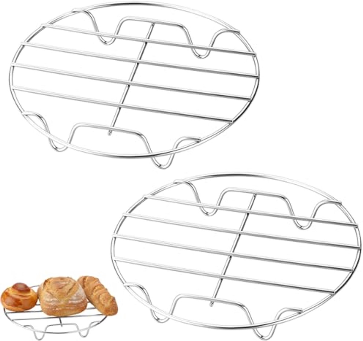 Set van 2 stoominzetten – Roestvrijstalen pannenonderzetter, roestvrijstalen stoommandje voor pannen, stoomrek en rond afkoelrek – Ideaal voor stomen, afkoelen en bakken