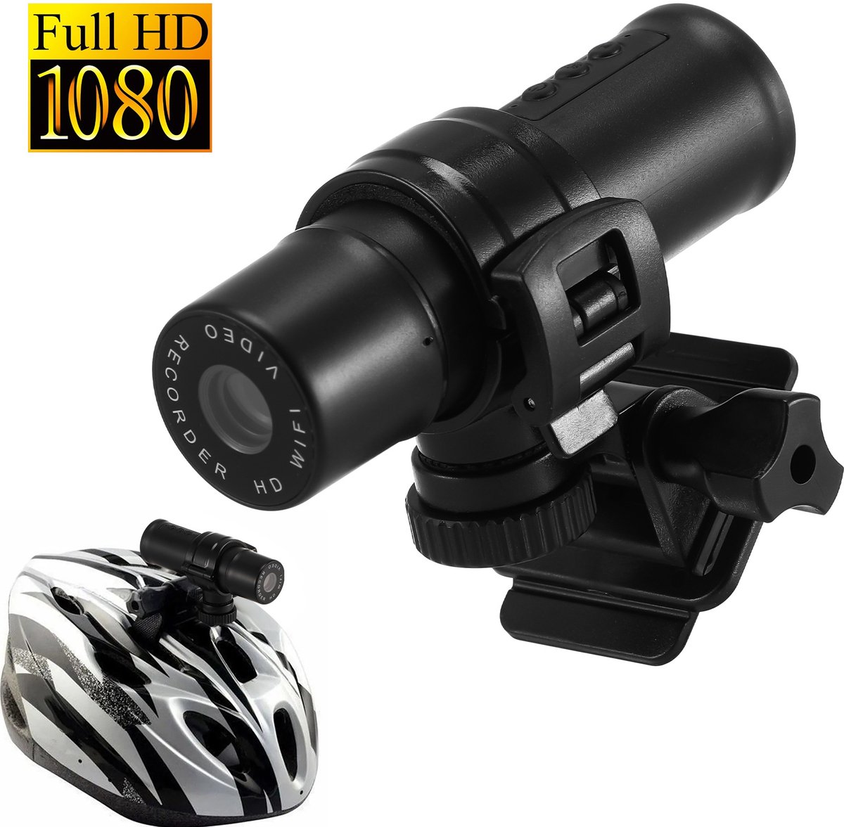 Outdoor Sportcamera – WiFi Actiecamera voor Fietsen, Skiën & Avontuur – IP65 Waterdicht met 140° Groothoek – Inclusief Stuur- & Helmbeugel – Zwart