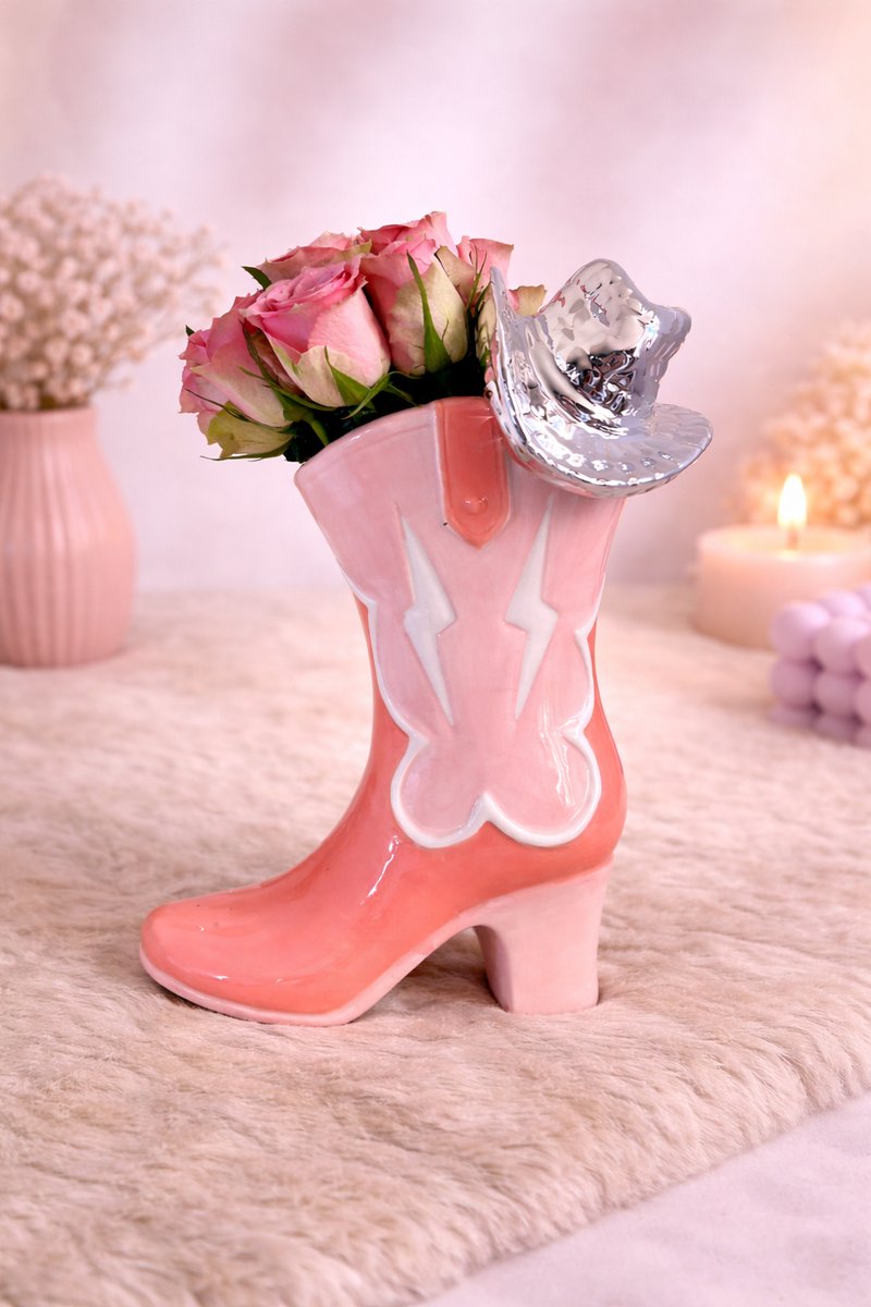 Bloemenvaas – Laars met Disco Hoed | Viva Femme | Kaarsen | Decoratie | Cadeau