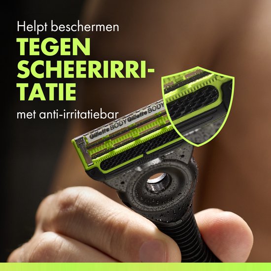 Gillette BODY scheermes met anti-irritatie strip helpt beschermen tegen scheerirritatie.