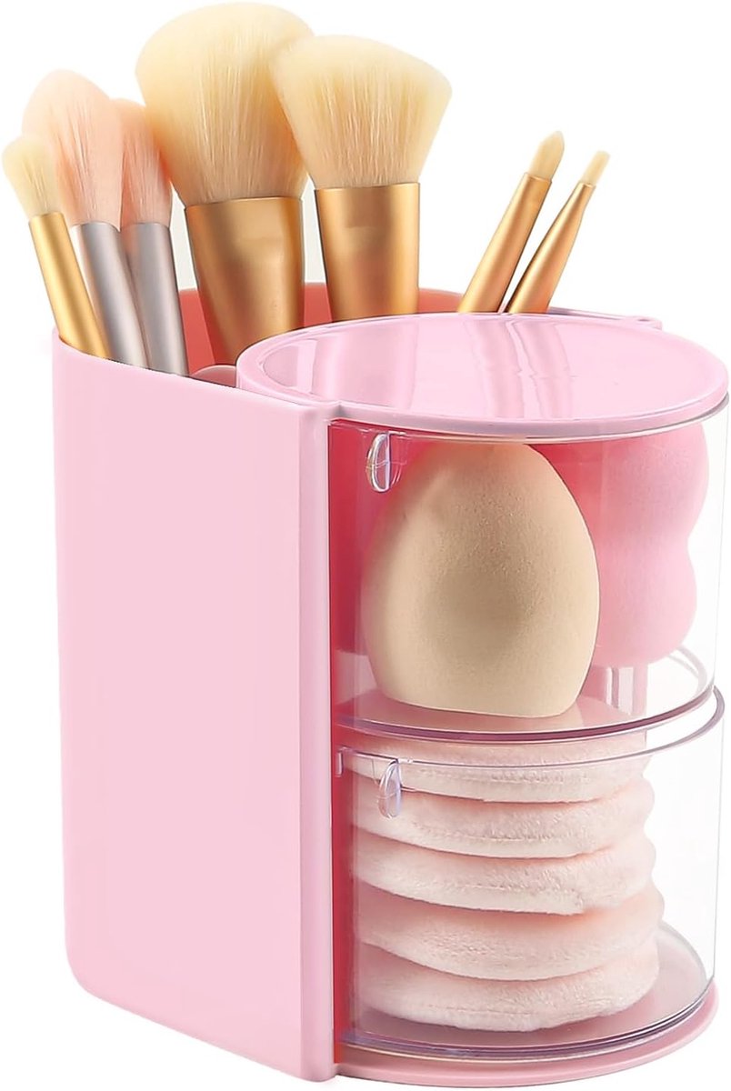 Make-up Organizer - Desktop Opberger - Cosmetica en Haar - 360 Graden Rotatie - 2 Lagen - Roze