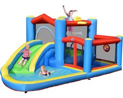 COSTWAY Opblaasbaar springkasteel met glijbaan en waterbad, 410x310x191 cm