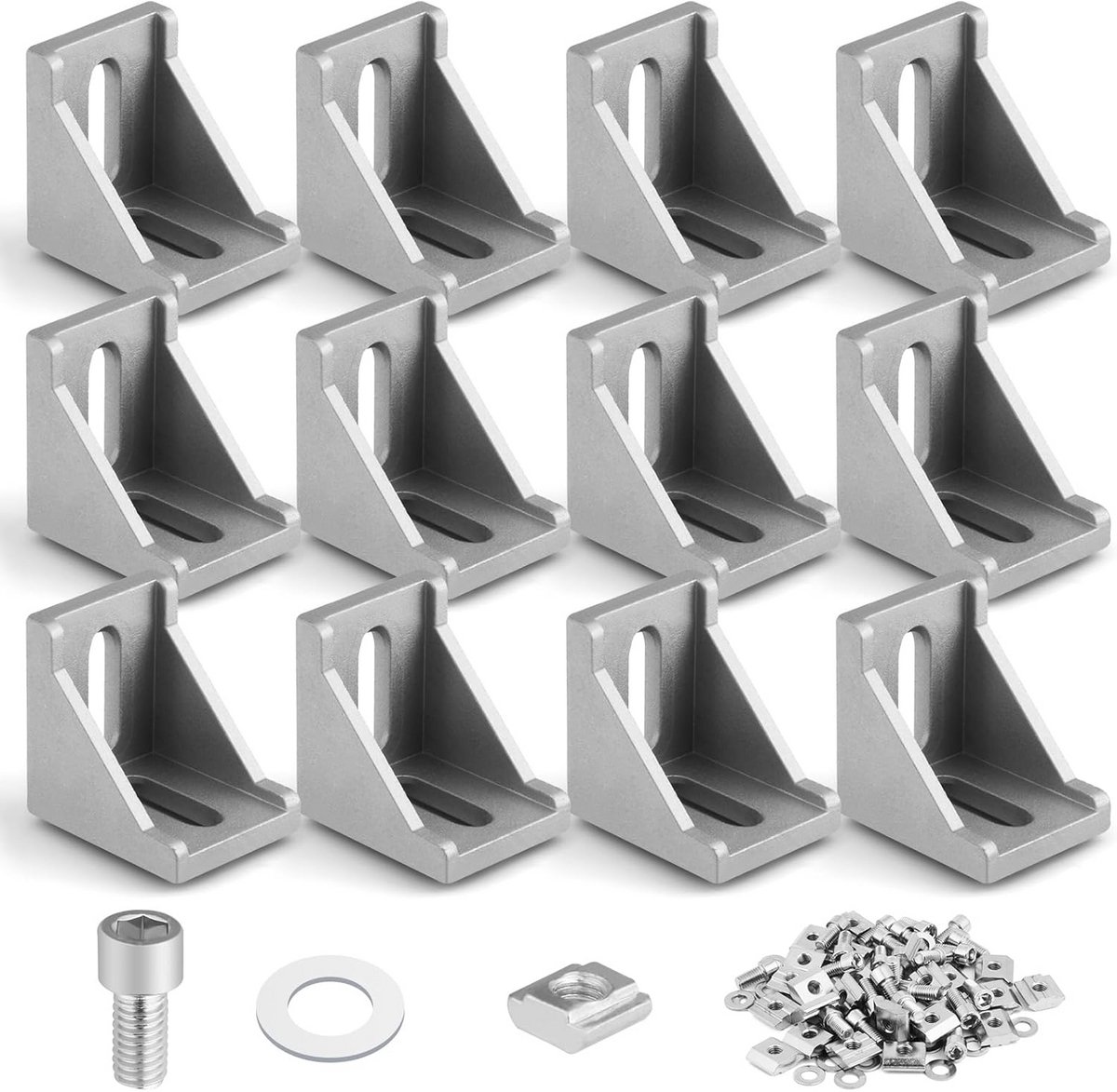 Hoekbevestiging Aluminium - L-beugel - Meubelbouw - Roestvrij en Weerbestendig - 2020 Serie - Zilverkleurig