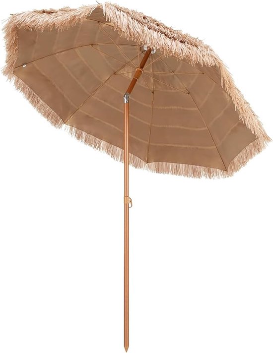 KOMFOTTEU hawaiiaanse parasol voor strand - knikbaar - 208 cm - Tiki marktparasol - stroparasol van PP - Strandparasol - voor tuin, balkon