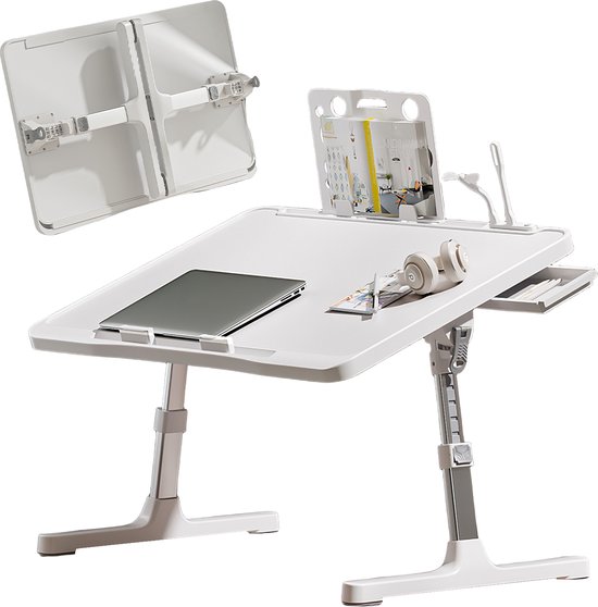 AirOpen Laptoptafel voor Bed, Verstelbare Hoogte en Hoek, Inklapbaar Bedtafel met Lade, Tablet Standaard, Schoottafels voor Bed, Bank, Vloer(53 x 30 cm, Zwart