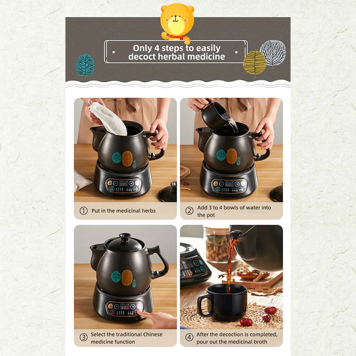 JINGDONG RETAIL Elektrische Kruidenkoker 3.5L met Timer - afbeelding 2