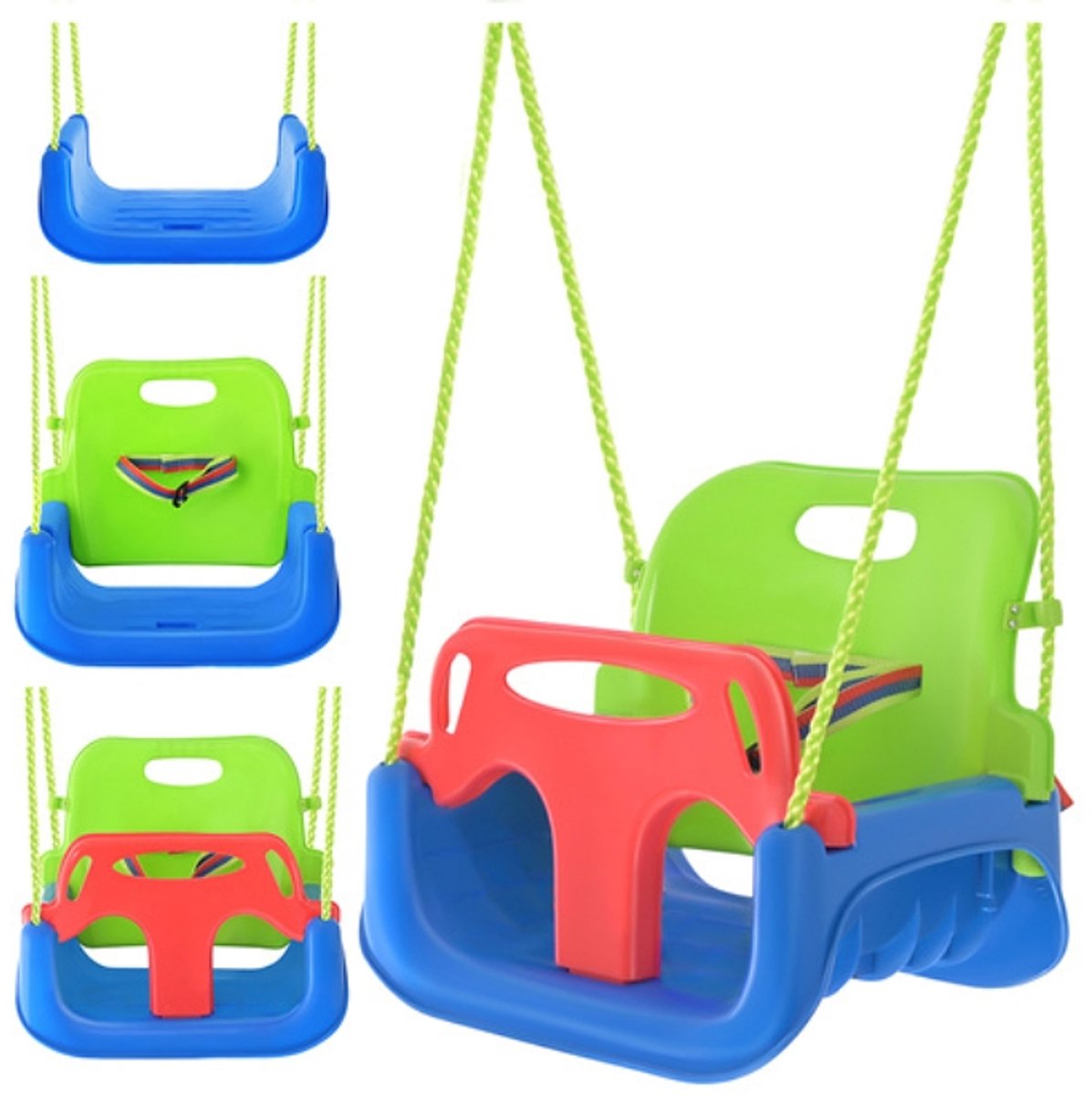 3-in-1 Kinderschommel met Veiligheidsbeugel & Rugleuning – Verstelbare Touwen 120-150 cm – Binnen & Buiten – Max 30 kg – peuter schommel veilig –baby schommel stoel – kinder schommel verstelbaar – schommel met rugleuning – 62774 — afbeelding 12