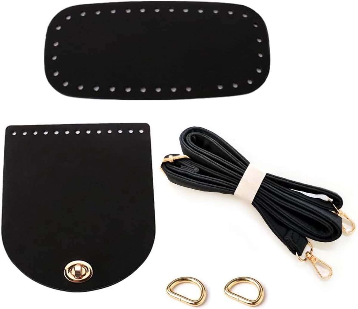 Tas Bodem Set - Haak Accessoires - Handgemaakte Tassen - Compleet met Riem - 20 x 9 cm - Zwart