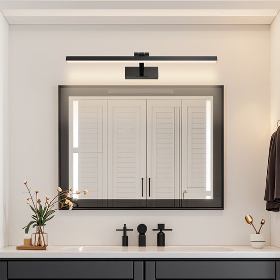Lampe de miroir LED 15W – Éclairage de miroir salle de bain 60 cm – IP44, ajustable à 180°, 2800 - 3200K – Zwart